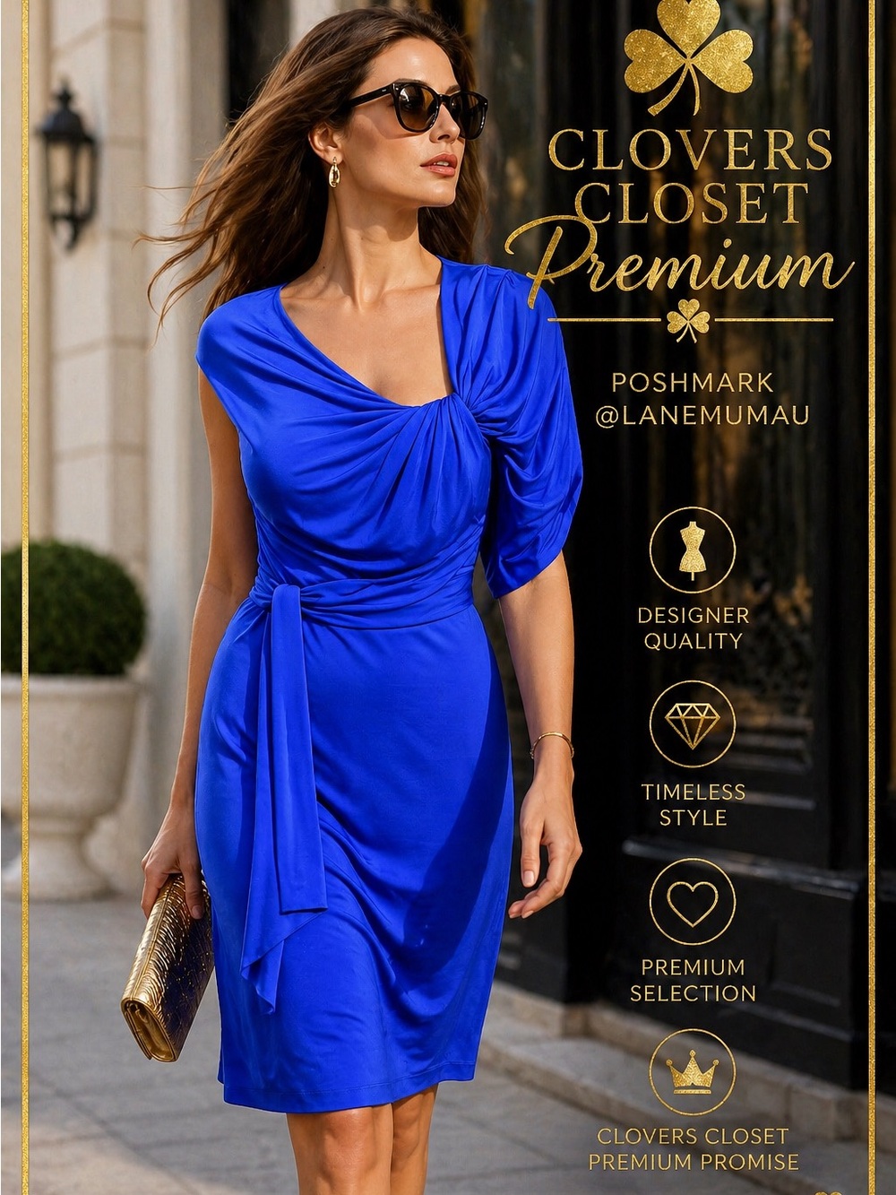 Trina Turk Blue Draped Cocktail Dress Size 6 Elegant Ruched